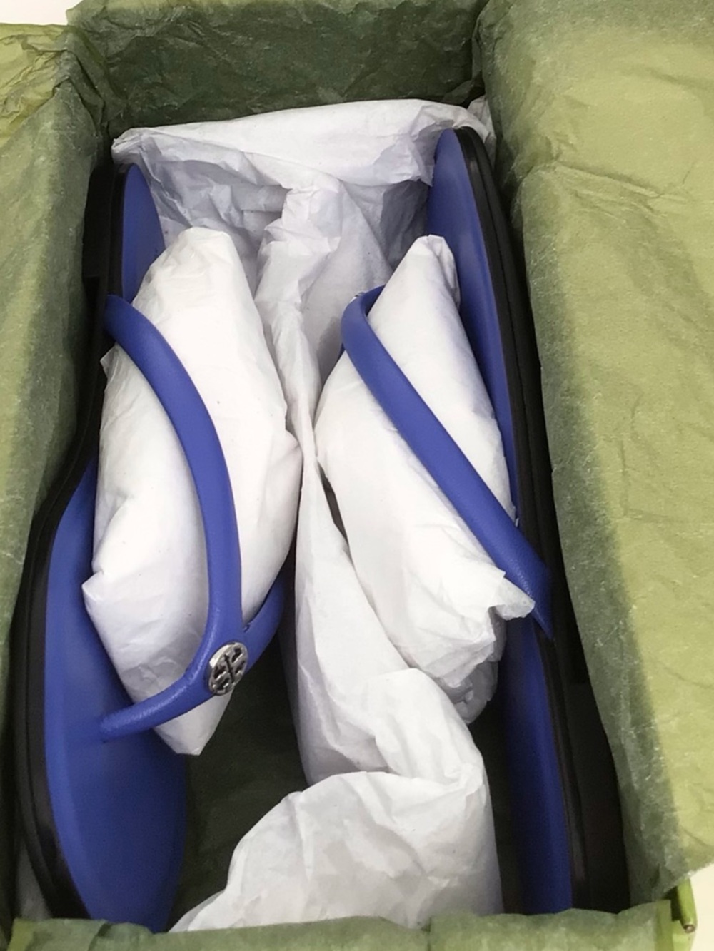 Tory Burch Chelsea Leather Flip Flop Sandals-Eccentric Blue Silver Logo - Picture 3 of 15